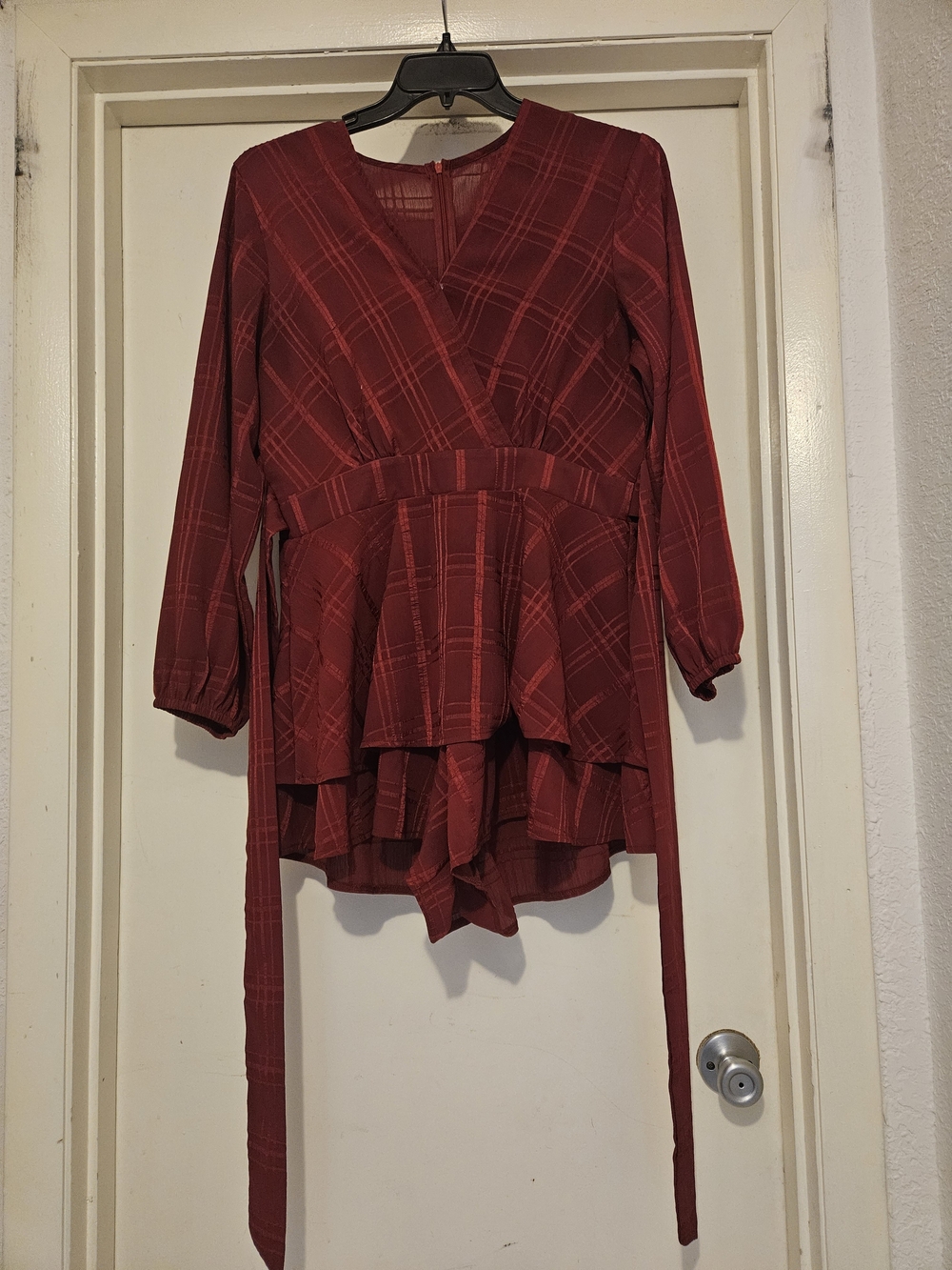 Red Plaid Ruffled Jumpsuit - Picture 2 of 10